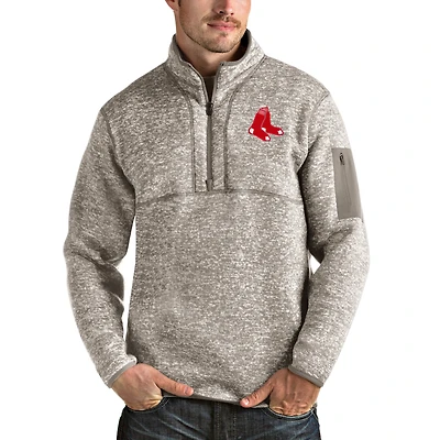 Men's Antigua Oatmeal Boston Red Sox Fortune Quarter-Zip Pullover Jacket
