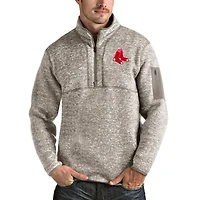 Men's Antigua Oatmeal Boston Red Sox Fortune Quarter-Zip Pullover Jacket