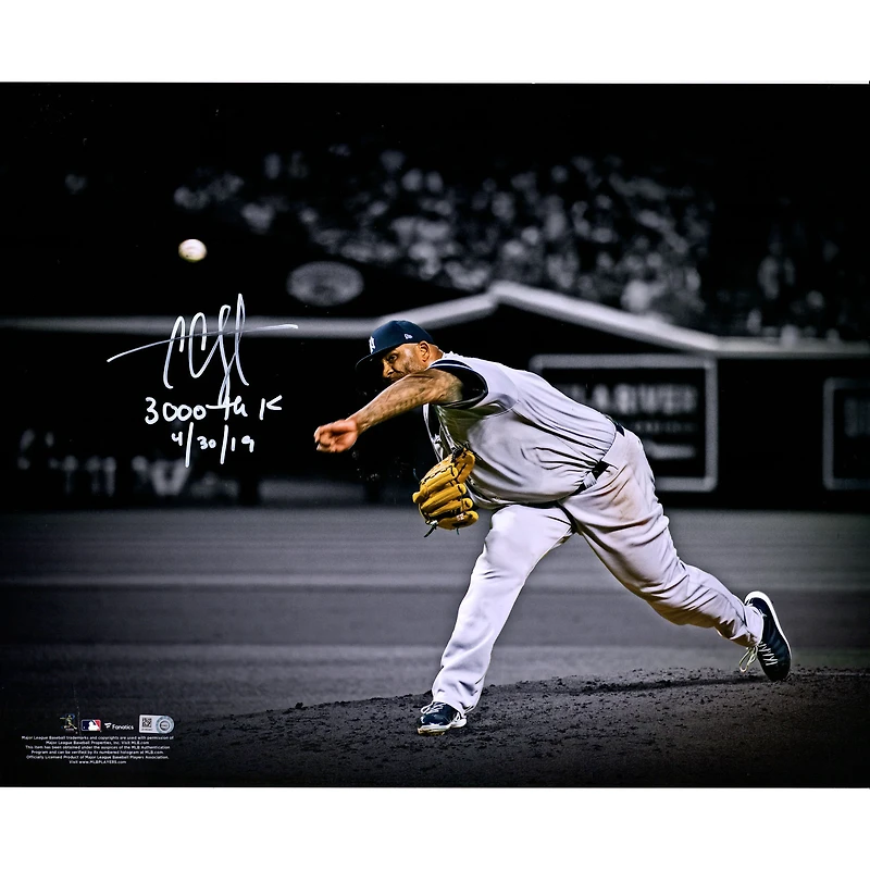 CC Sabathia New York Yankees Autographed 16" x 20" 3000th Strikeout Photograph with "3000th K 4/30/19" Inscription