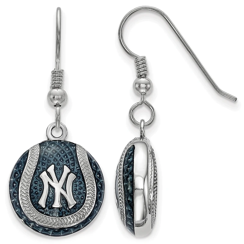 Women's New York Yankees Sterling Silver Enameled Baseball Earrings