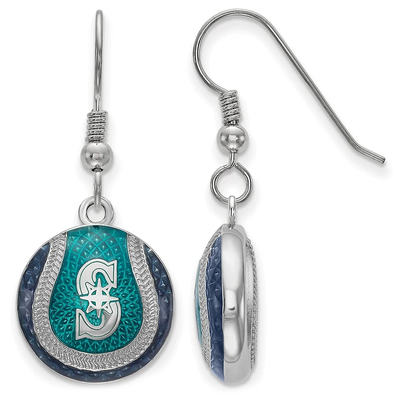 Women's Seattle Mariners Sterling Silver Enameled Baseball Earrings