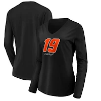 Women's Black Martin Truex Jr Number Signature Long Sleeve V-Neck T-Shirt