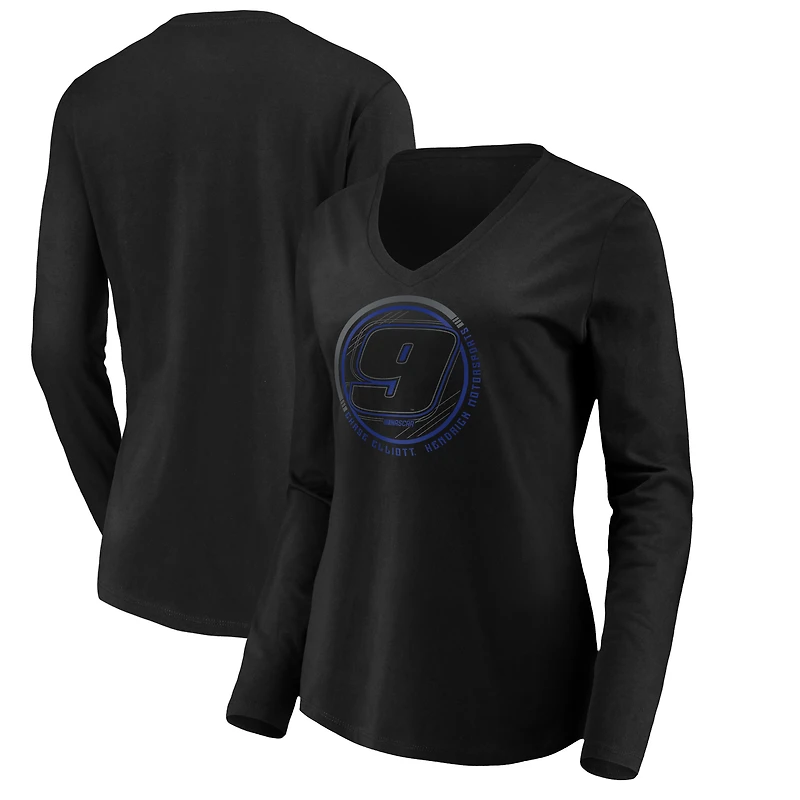 Women's Black Chase Elliott Stealth Pop Revive Long Sleeve V-Neck T-Shirt
