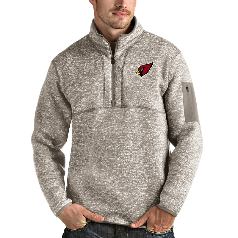 Men's Antigua Oatmeal Arizona Cardinals Fortune Quarter-Zip Pullover Jacket