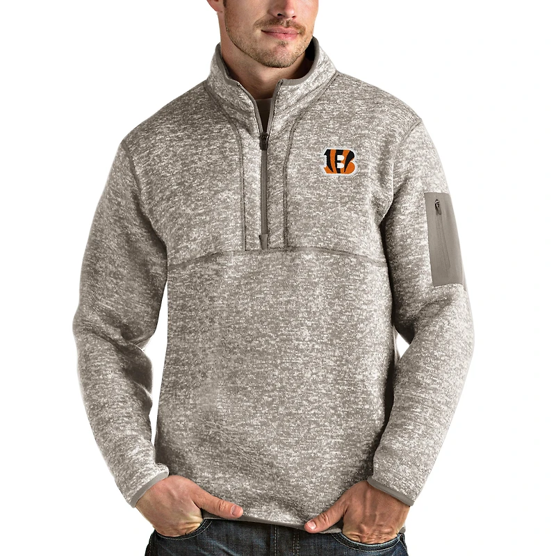 Men's Antigua Oatmeal Cincinnati Bengals Fortune Quarter-Zip Pullover Jacket