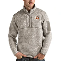 Men's Antigua Oatmeal Cincinnati Bengals Fortune Quarter-Zip Pullover Jacket