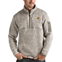 Men's Antigua Oatmeal Minnesota Vikings Fortune Quarter-Zip Pullover Jacket
