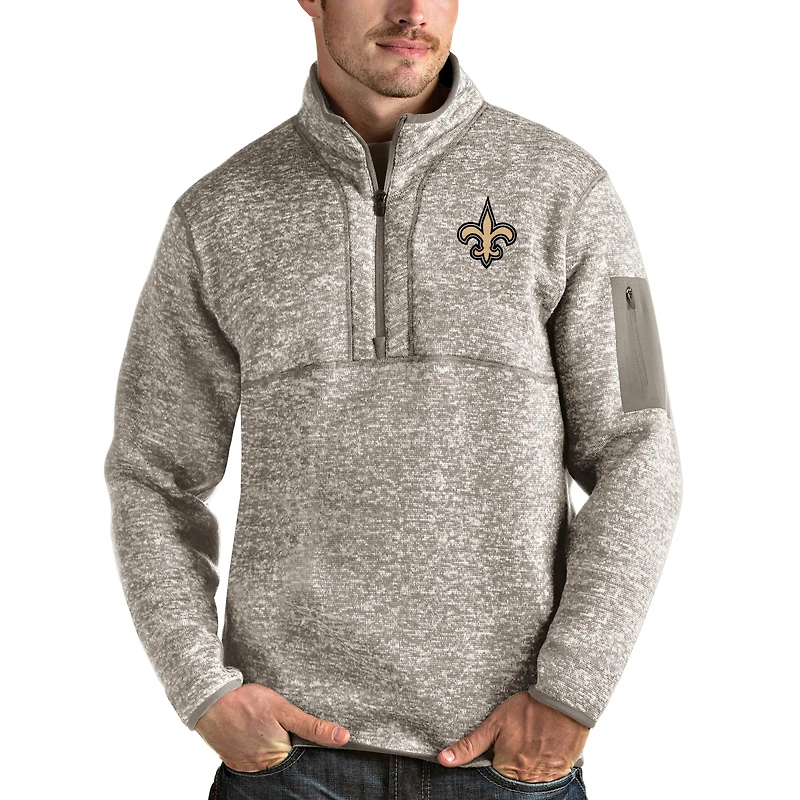 Men's Antigua Oatmeal New Orleans Saints Fortune Quarter-Zip Pullover Jacket