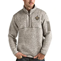 Men's Antigua Oatmeal New Orleans Saints Fortune Quarter-Zip Pullover Jacket