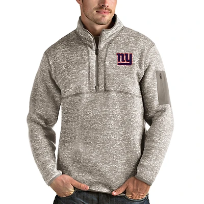 Men's Antigua Oatmeal New York Giants Fortune Quarter-Zip Pullover Jacket