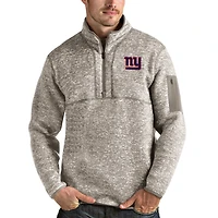 Men's Antigua Oatmeal New York Giants Fortune Quarter-Zip Pullover Jacket