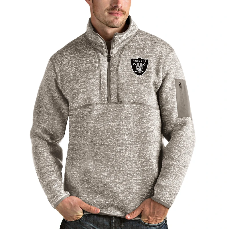 Men's Antigua Oatmeal Las Vegas Raiders Fortune Quarter-Zip Pullover Jacket