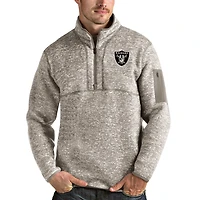 Men's Antigua Oatmeal Las Vegas Raiders Fortune Quarter-Zip Pullover Jacket