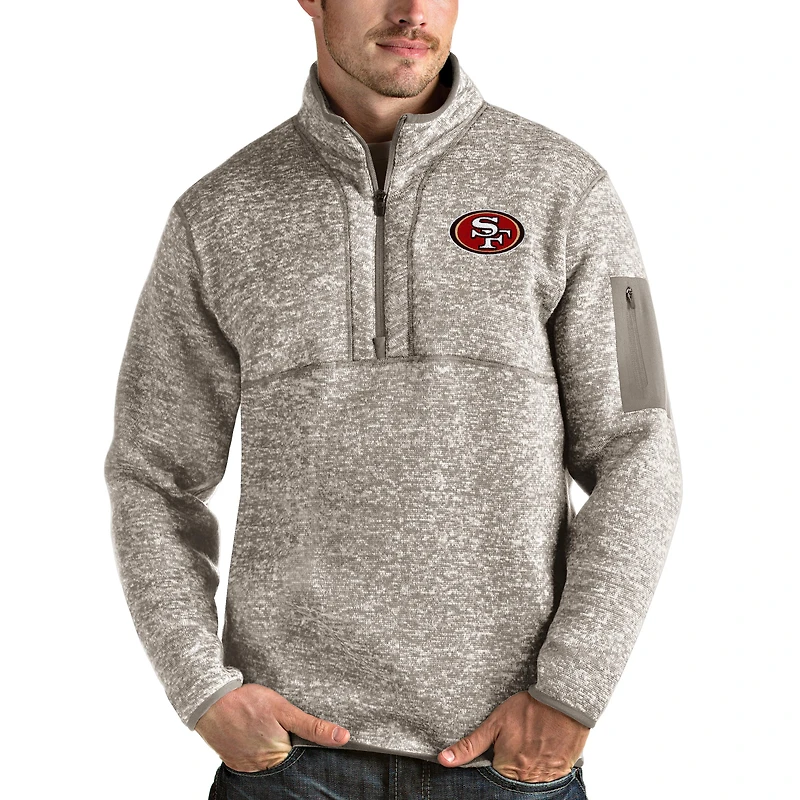 Men's Antigua Oatmeal San Francisco 49ers Fortune Quarter-Zip Pullover Jacket