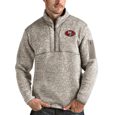 Men's Antigua Oatmeal San Francisco 49ers Fortune Quarter-Zip Pullover Jacket