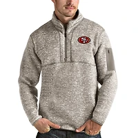 Men's Antigua Oatmeal San Francisco 49ers Fortune Quarter-Zip Pullover Jacket