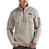 Men's Antigua Oatmeal Seattle Seahawks Fortune Quarter-Zip Pullover Jacket