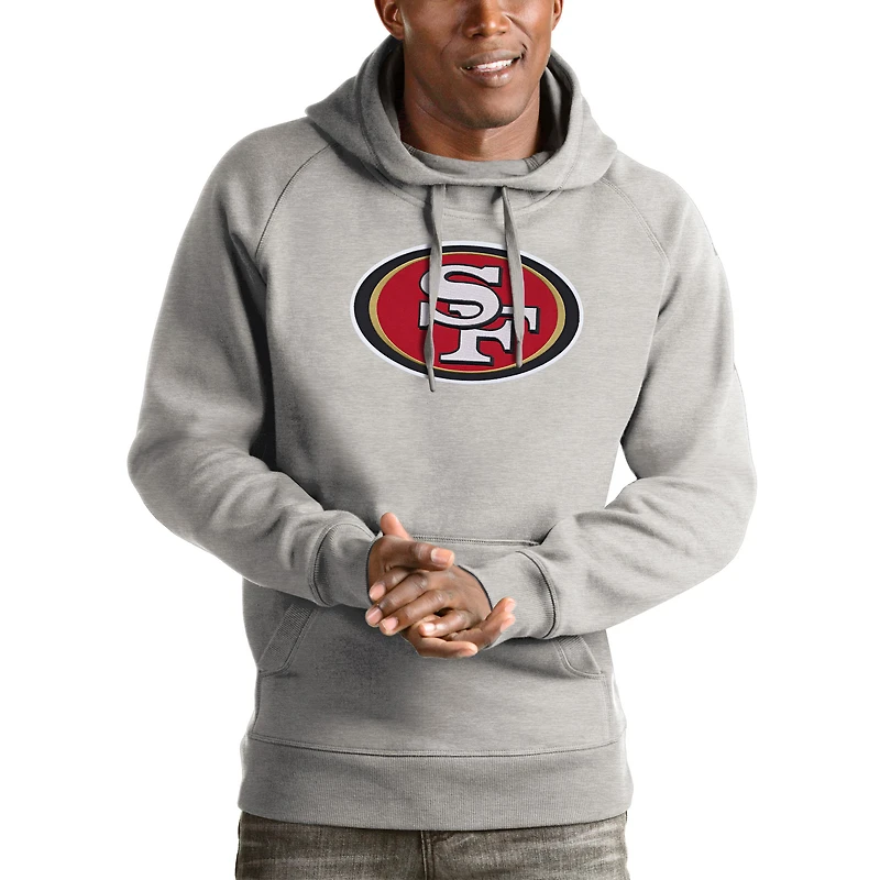 Men's Antigua Heather Gray San Francisco 49ers Victory Pullover Hoodie