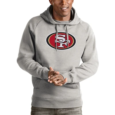 Men's Antigua Heather Gray San Francisco 49ers Victory Pullover Hoodie