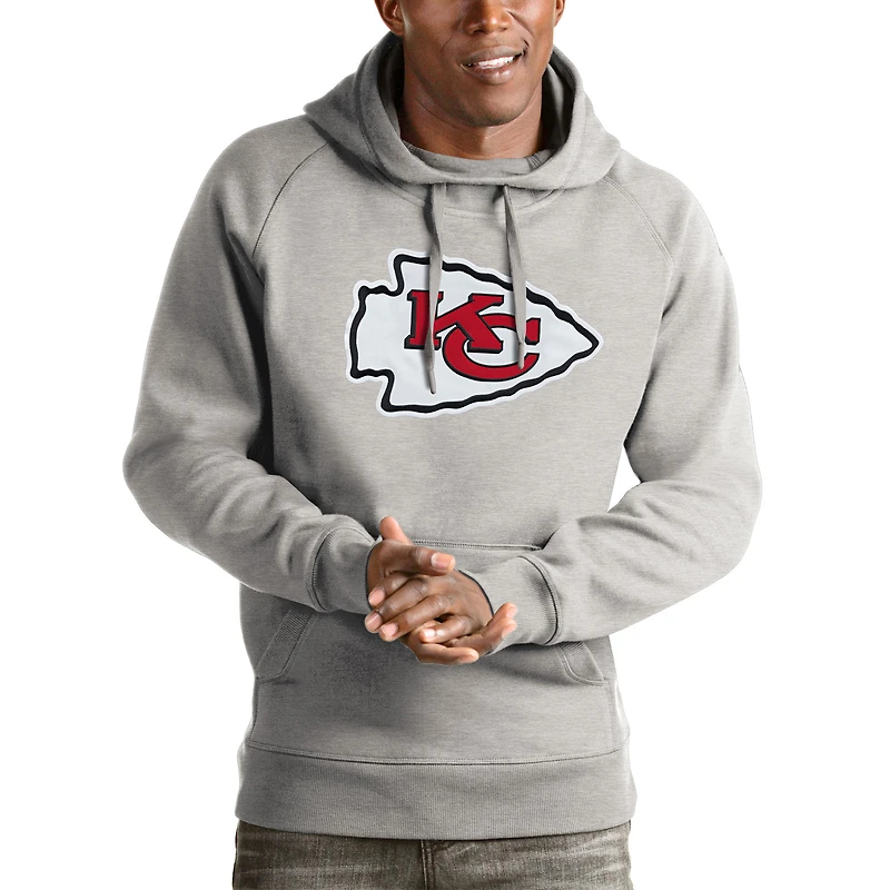 Men's Antigua Heather Gray Kansas City Chiefs Victory Pullover Hoodie