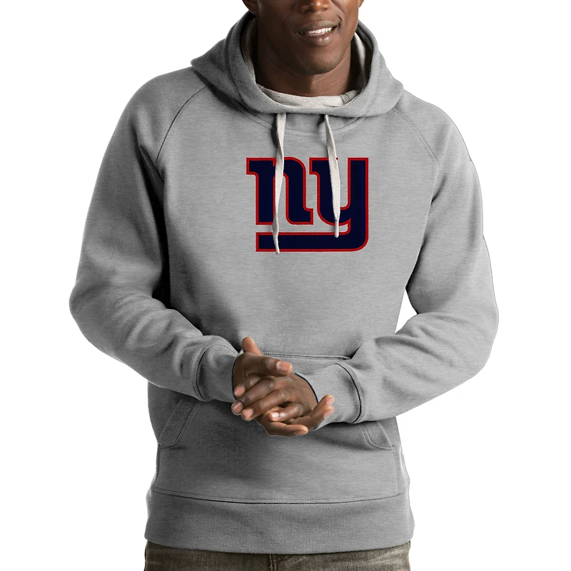 Men's Antigua Heather Gray New York Giants Victory Pullover Hoodie