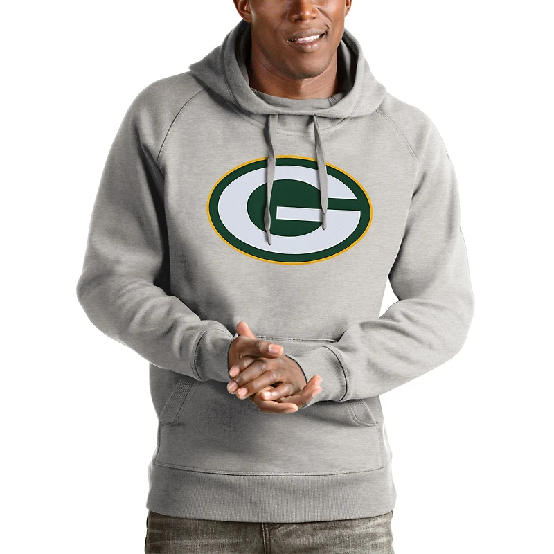 Men's Antigua Heather Gray Green Bay Packers Victory Pullover Hoodie