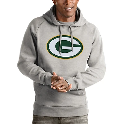 Men's Antigua Heather Gray Green Bay Packers Victory Pullover Hoodie