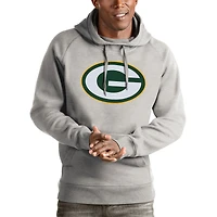 Men's Antigua Heather Gray Green Bay Packers Victory Pullover Hoodie
