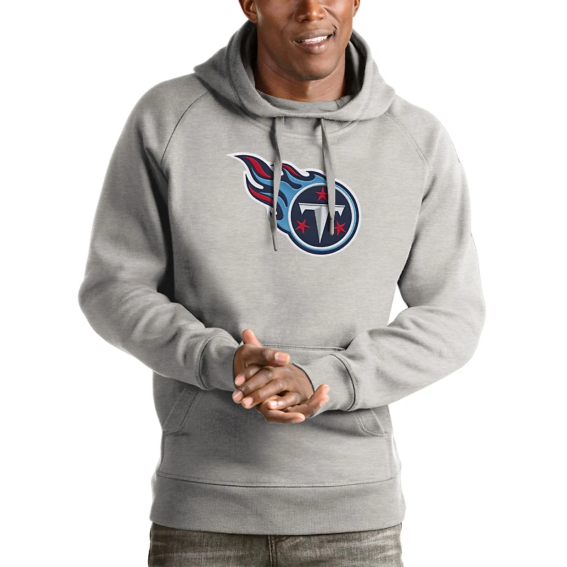 Men's Antigua Heather Gray Tennessee Titans Victory Pullover Hoodie