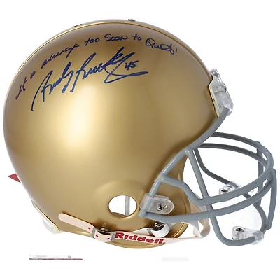 Rudy Ruettiger Notre Dame Fighting Irish Autographed Authentic Helmet with "It's Always Too Soon to Quit" Inscription
