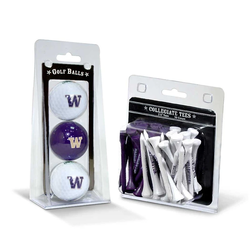 Washington Huskies 3-Golf Ball & 50-Golf Tee Set