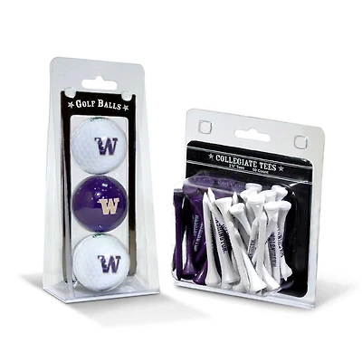 Washington Huskies 3-Golf Ball & 50-Golf Tee Set