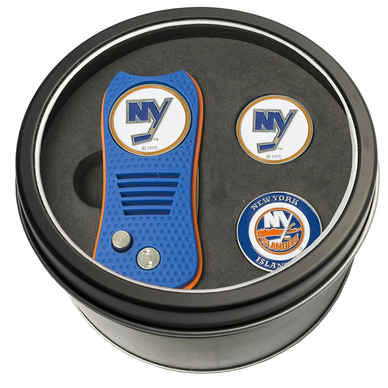 New York Islanders Divot Tool & Ball Markers Personalized Tin Gift Set