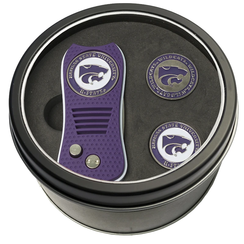 Kansas State Wildcats Divot Tool & Ball Markers Personalized Tin Gift Set