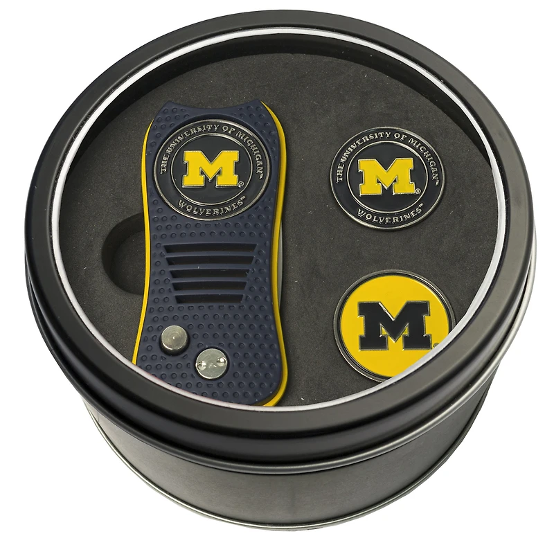 Michigan Wolverines Divot Tool & Ball Markers Personalized Tin Gift Set
