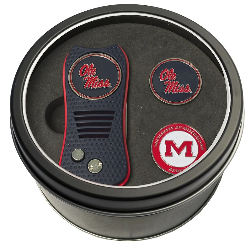 Ole Miss Rebels Divot Tool & Ball Markers Personalized Tin Gift Set