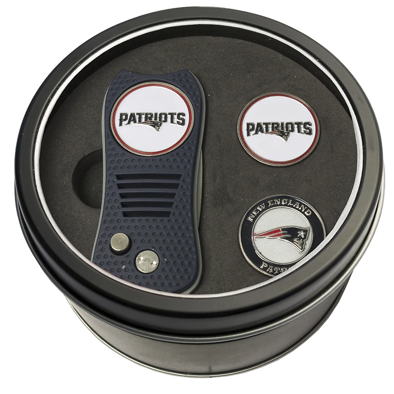 New England Patriots Divot Tool & Ball Markers Personalized Tin Gift Set