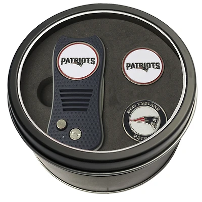 New England Patriots Divot Tool & Ball Markers Personalized Tin Gift Set