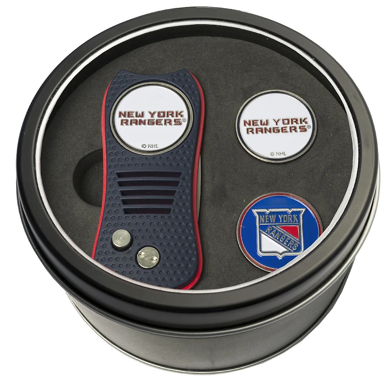 New York Rangers Divot Tool & Ball Markers Personalized Tin Gift Set