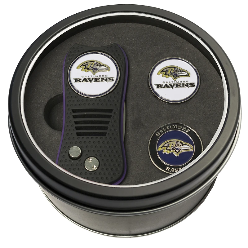 Baltimore Ravens Divot Tool & Ball Markers Personalized Tin Gift Set