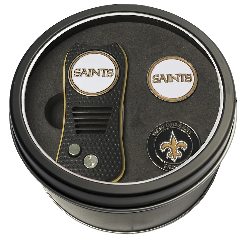 New Orleans Saints Divot Tool & Ball Markers Personalized Tin Gift Set