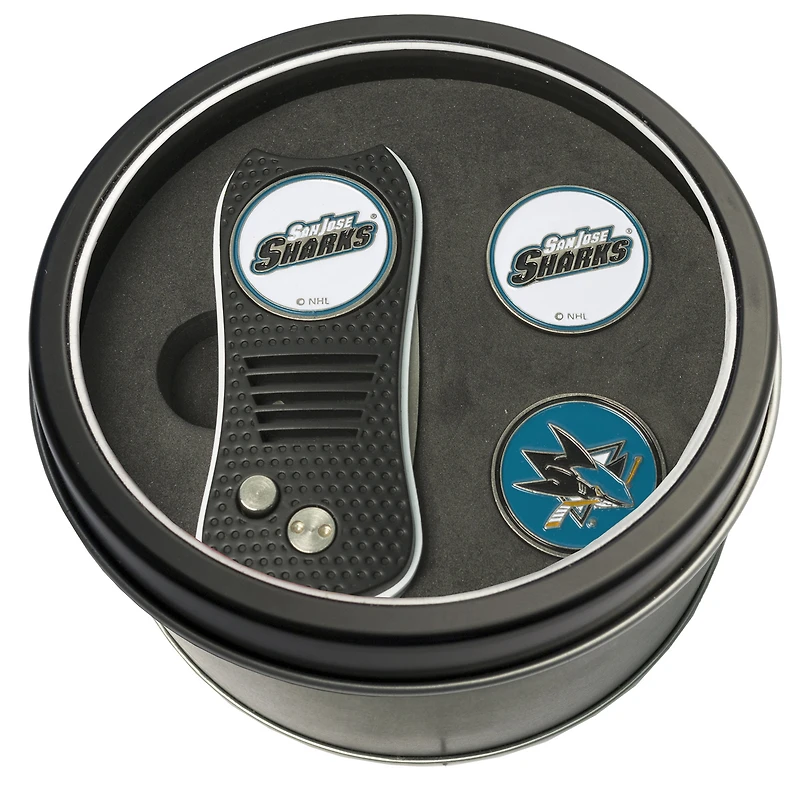 San Jose Sharks Divot Tool & Ball Markers Personalized Tin Gift Set