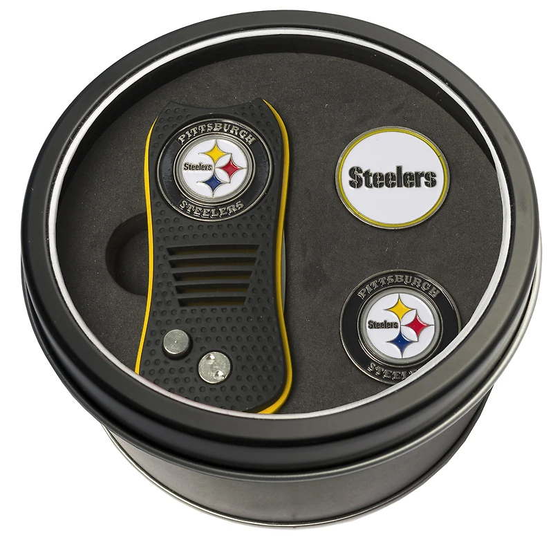 Pittsburgh Steelers Divot Tool & Ball Markers Personalized Tin Gift Set