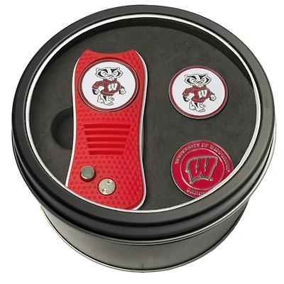 Wisconsin Badgers Divot Tool & Ball Markers Personalized Tin Gift Set