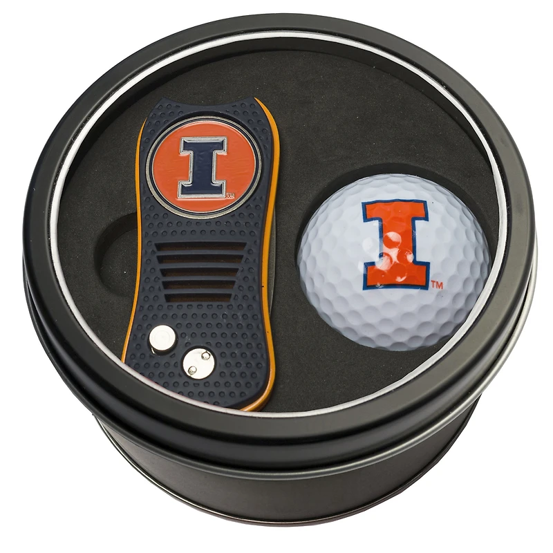 Illinois Fighting Illini Divot Tool & Golf Ball Personalized Tin Gift Set