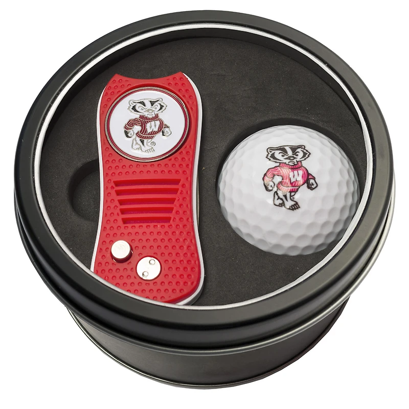 Wisconsin Badgers Divot Tool & Golf Ball Personalized Tin Gift Set