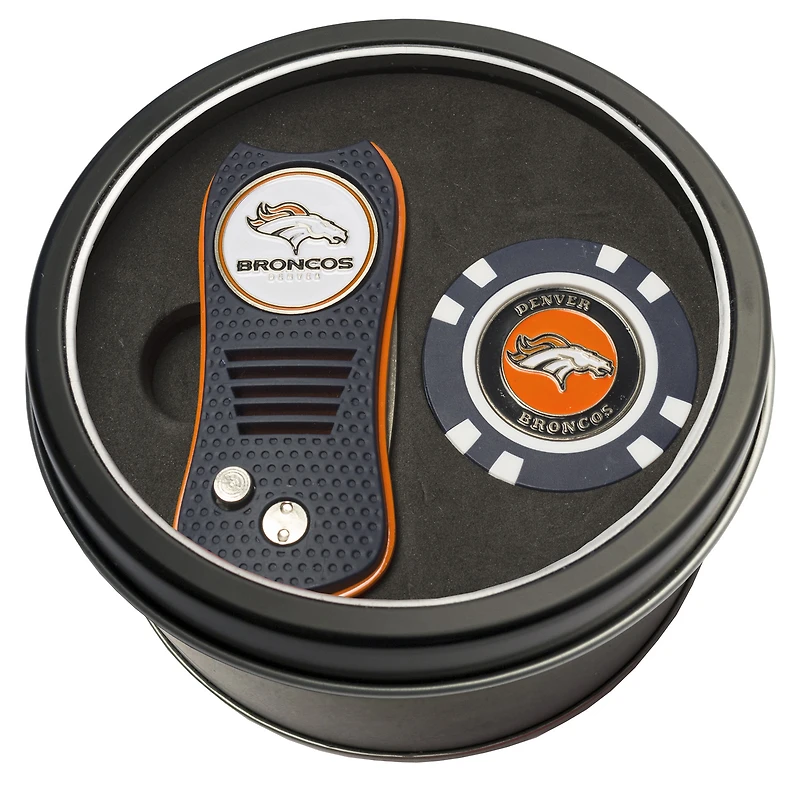 Denver Broncos Divot Tool & Golf Chip Personalized Tin Gift Set