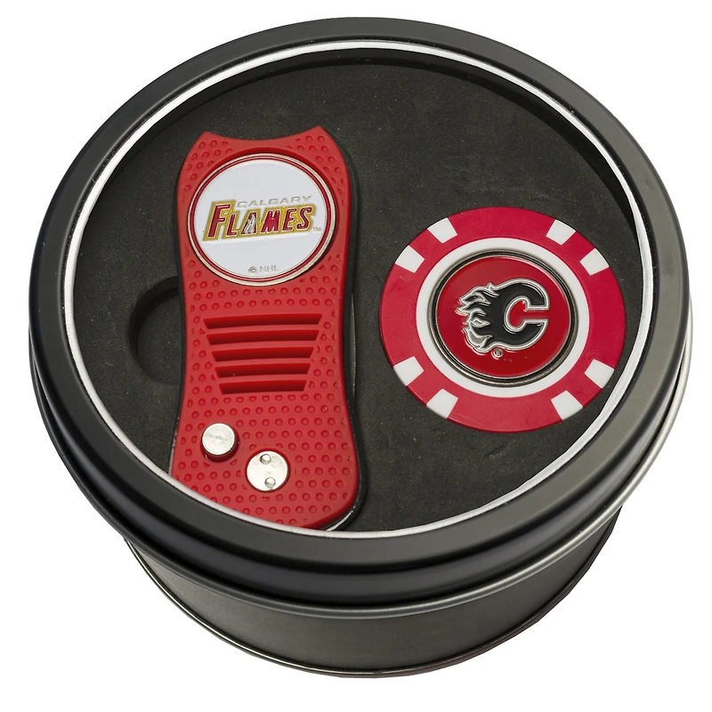 Calgary Flames Divot Tool & Golf Chip Personalized Tin Gift Set