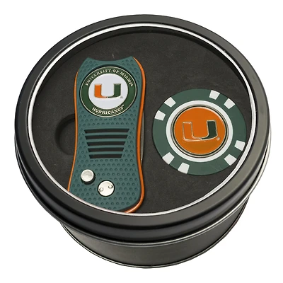 Miami Hurricanes Divot Tool & Golf Chip Personalized Tin Gift Set