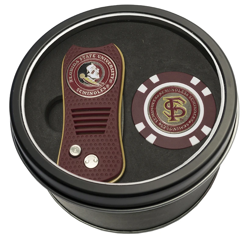 Florida State Seminoles Divot Tool & Golf Chip Personalized Tin Gift Set